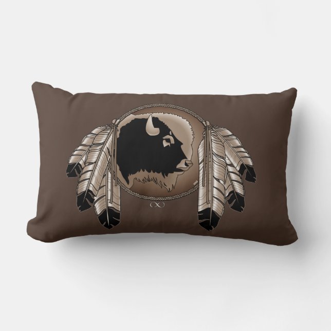 Pillow Native Art Buffalo Pillows för stamdjur Lumbarkudde (Framsida)