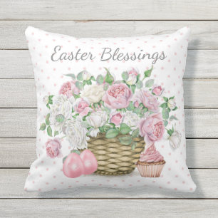 Pillow Outdoor Påsk Rosa Blommigt, Ägg, Cupcoa Kudde