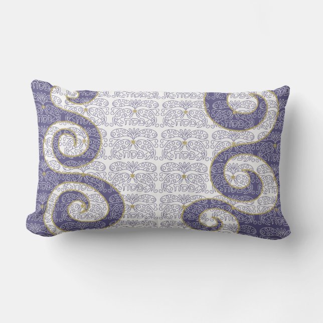 Pillow Pillow "Pesach Paisley" med Pesach Seder Lu Lumbarkudde (Framsida)