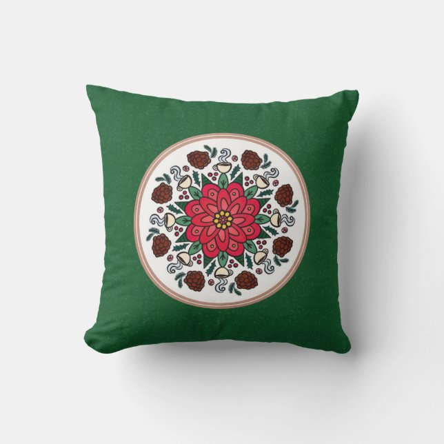 Pillow Poinsettia & Kottar Mandala Kudde (Framsida)