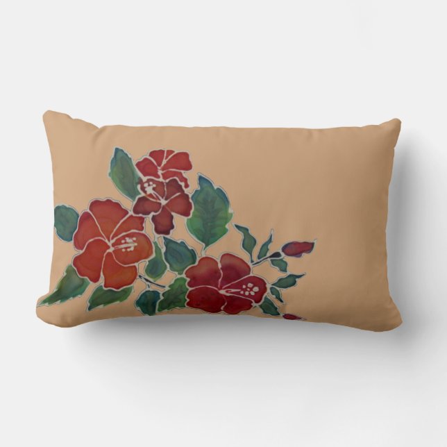 Pillow - Red Hibiscus Flowers Lumbarkudde (Framsida)