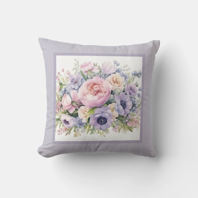Pillow - romantisk blommigt, blomma kudde (Framsida)