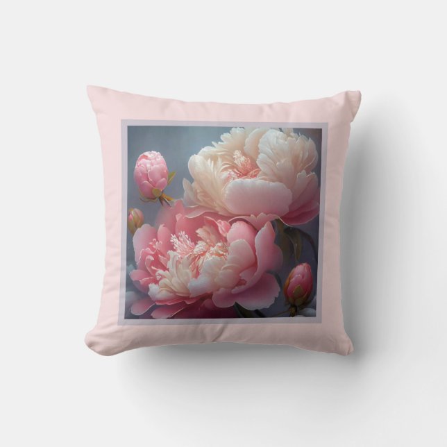 Pillow - romantisk blommigt, peonblomma, paeonia kudde (Framsida)