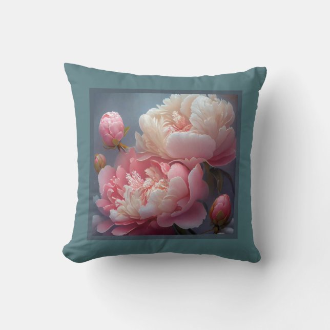 Pillow - romantisk blommigt, peonblomma, paeonia kudde (Framsida)