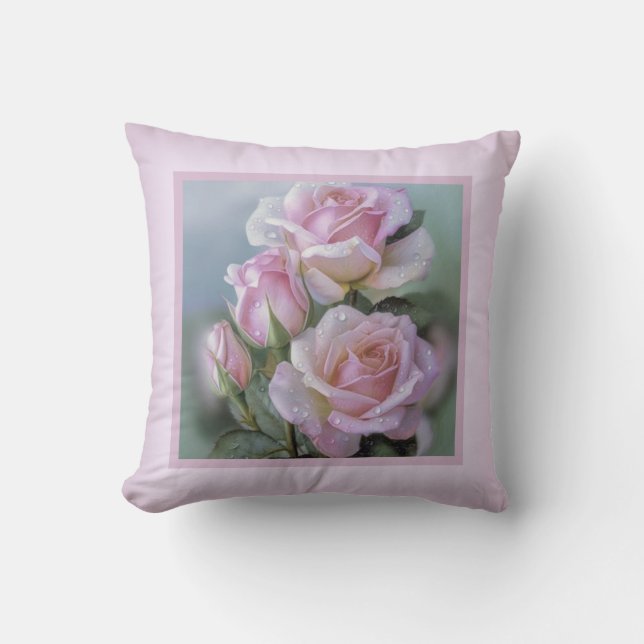 Pillow - romantisk blommigt, ro-blomma, Pinjk roso Kudde (Framsida)