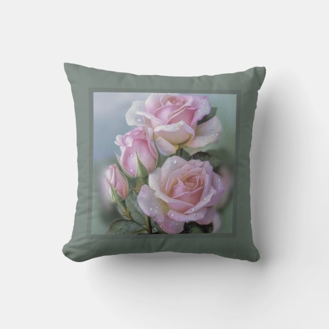 Pillow - romantisk blommigt, ro-blomma, Pinkj roso Kudde (Framsida)