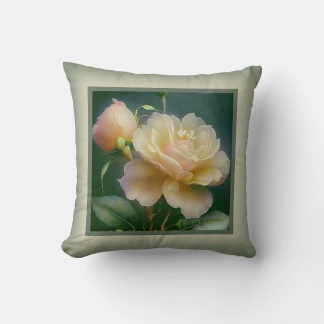 Pillow - romantisk blommigt, ro-blomman, gul ros kudde (Framsida)