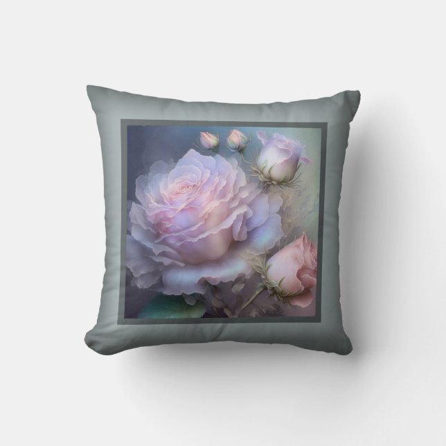Pillow - romantisk blommigt, ro-blomman, rosa ros kudde (Framsida)