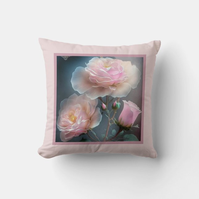Pillow - romantisk blommigt, ro-blomman, rosa ros kudde (Framsida)
