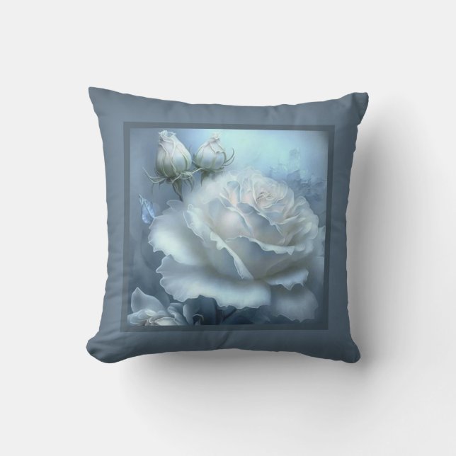 Pillow - romantisk blommigt, ro-blomman, vit ros kudde (Framsida)
