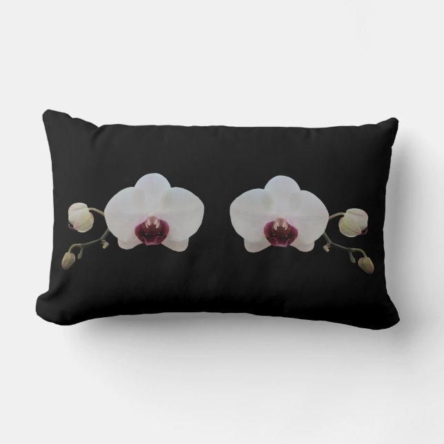 Pillow - Ruby-Lipping White Orchid på Black Lumbarkudde (Framsida)