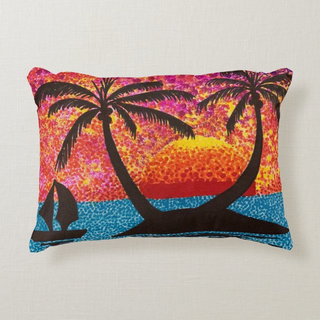 Pillow - Sunset Tropical Island Prydnadskudde (Framsidan)