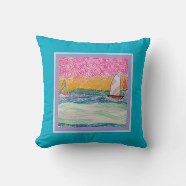 Pillow - Three Sailboats Pink Sky Kudde (Framsida)