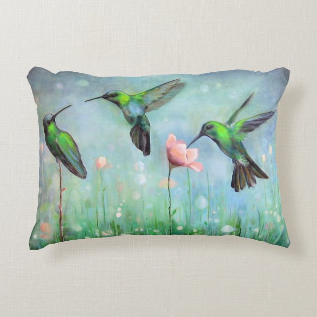 Pillow vårflott kolibri i maskrosfält  prydnadskudde (Framsidan)