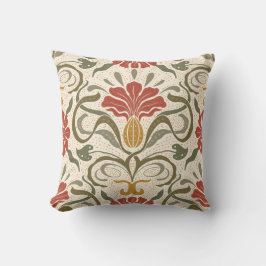 Pillow with a vintage floral pattern in red, green kudde