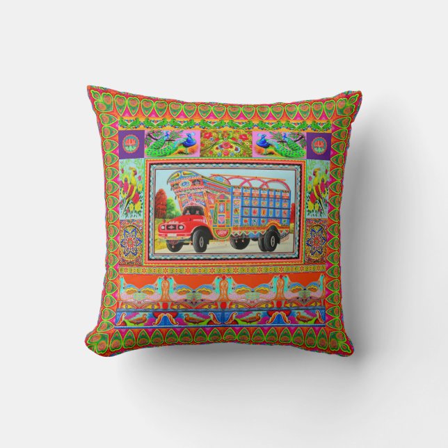 Pillowcase som inspireras av lastbilkonst - kudde (Framsida)