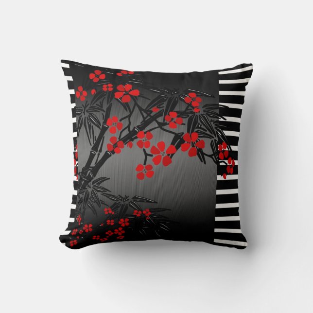 Pillows Asian Black Bamboo Blommar Kudde (Framsida)