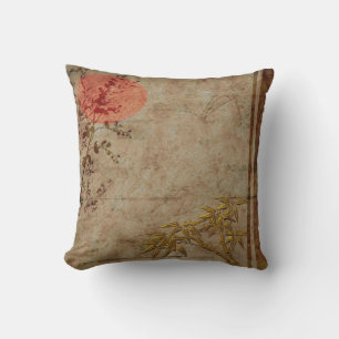 Pillows Asian Rustic Guld Red Bamboo Blommar Kudde