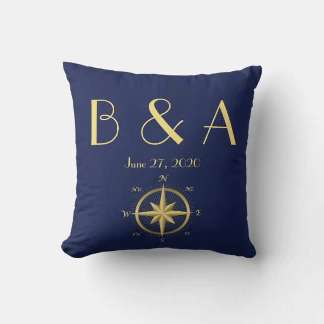 Pillows i Monogramme Blue Nautical Bröllop Kudde (Framsida)