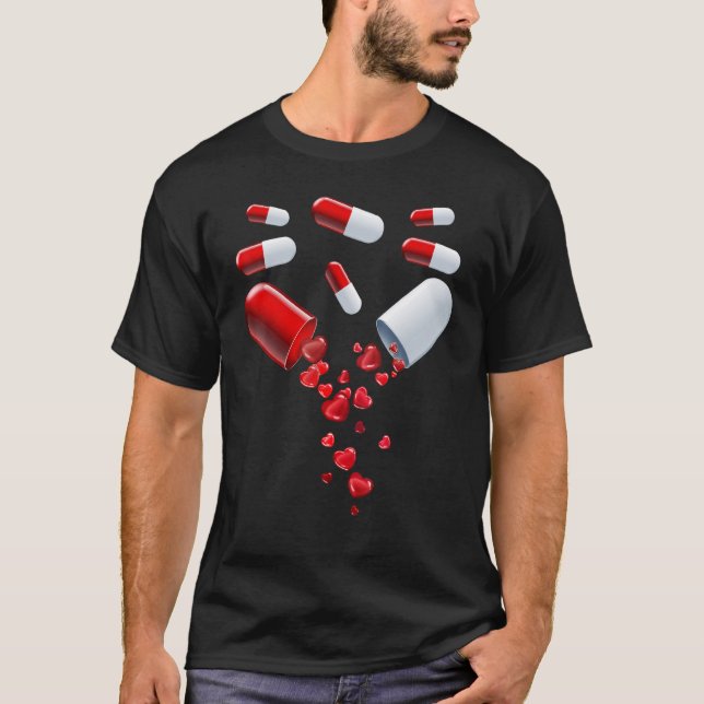 Pills Heart Kärlek Valentiness Hearts Medicine Pha T Shirt (Framsida)