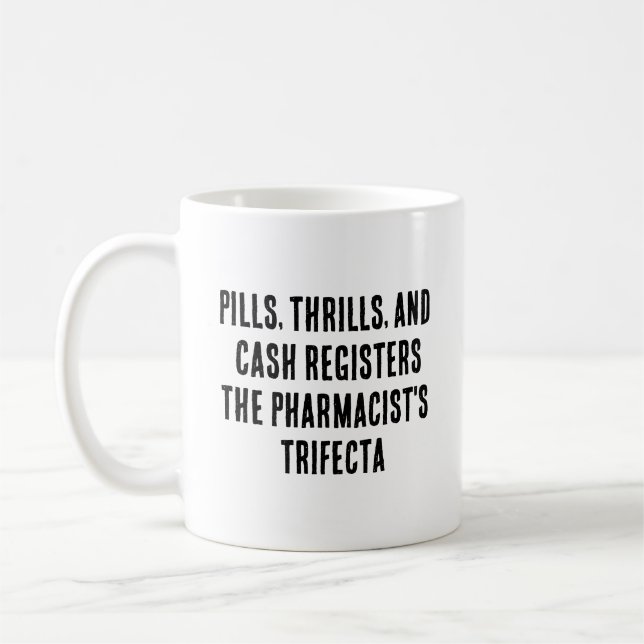 Pills, trills och pengarar registrerar - farmakism kaffemugg (Vänster)