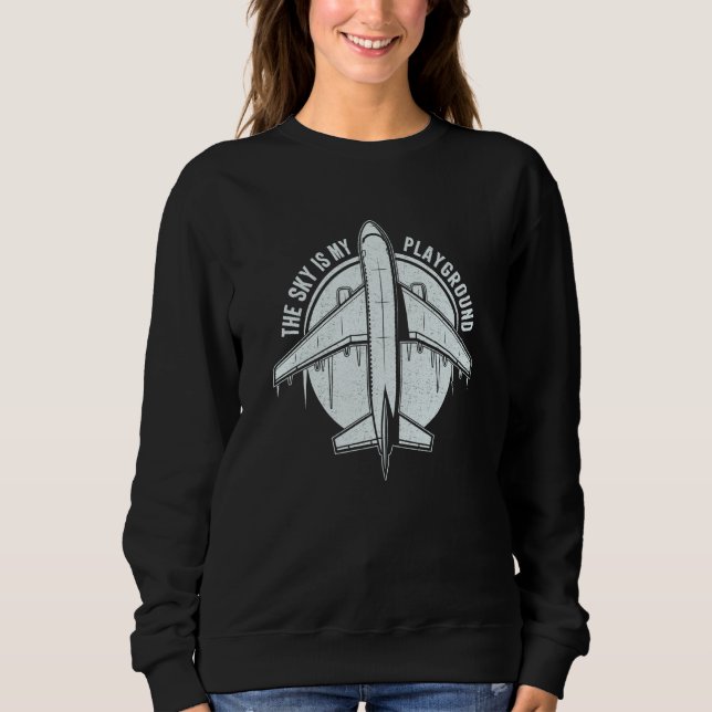 Pilot Airplane Plane Aviation The Sky is My Playgr T Shirt (Framsida)