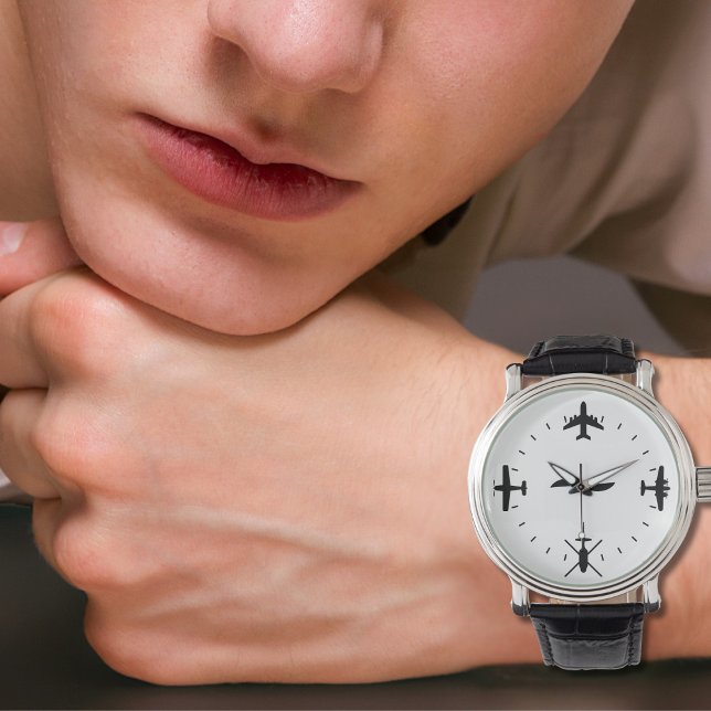 Pilot Airplane Simple Black Cool Aviation Armbandsur (Skapare uppladdad)