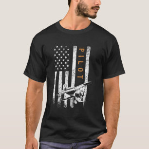 Pilot American Flagga Airplan Design Aviation T Shirt