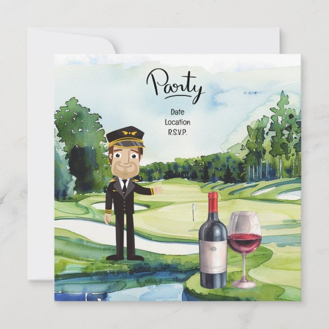 Pilot Aviation Industry Golfer vid golf boll Inbjudningar (Framsida)