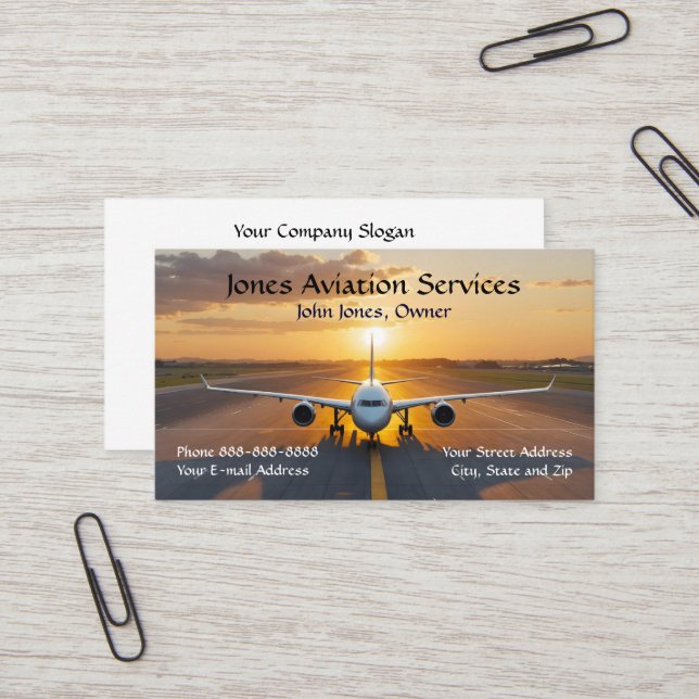 Pilot Aviation Service Jet Plane Business Card Visitkort (Fram/Back In Situ)