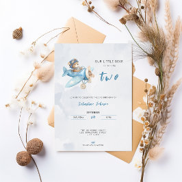 Pilot Bear Airplane 2nd Birthday Party Invitation Inbjudningar