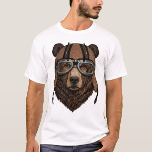 Pilot Bear Head – Vintage Aviator Stil T Shirt