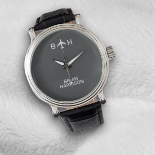Pilot bevaka det moderna flygplanet Monogram Grått Armbandsur