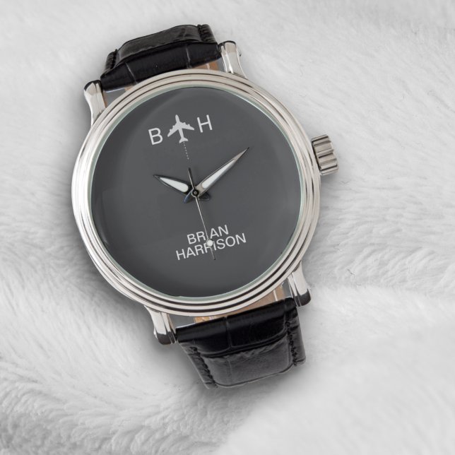 Pilot bevaka det moderna flygplanet Monogram Grått Armbandsur (Skapare uppladdad)