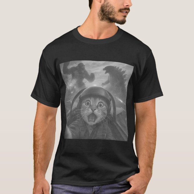 Pilot Cat Selfie Meme T Shirt (Framsida)