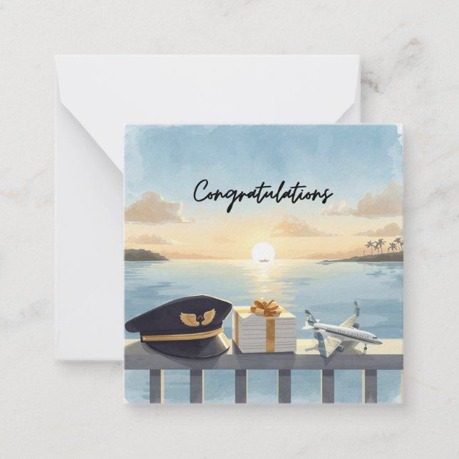 Pilot Congratulations Note Card – Elegant Aviation Anteckningskort (Framsida)