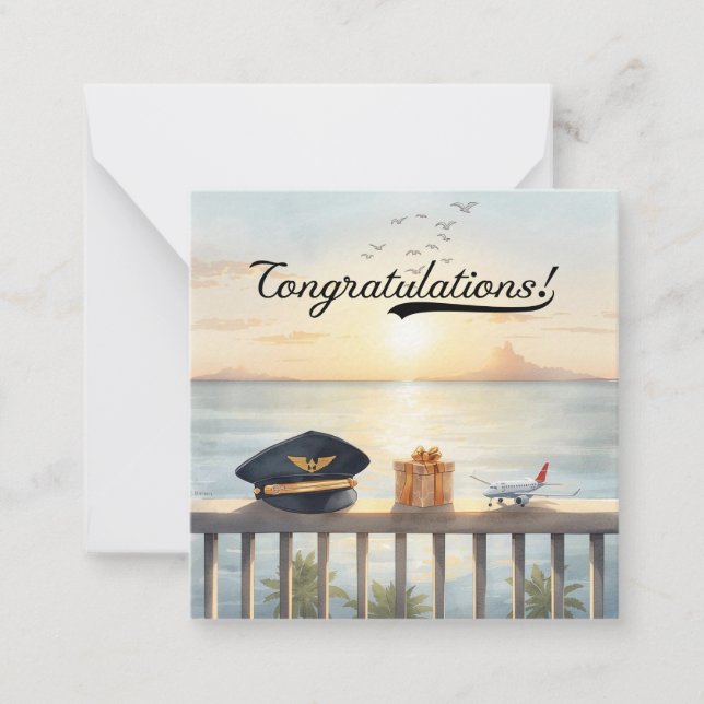 Pilot Congratulations Note Card – Elegant Aviation Anteckningskort (Framsida)