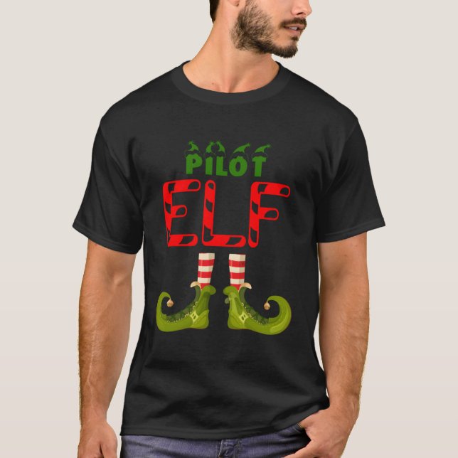 Pilot Elf Funny Group Matching Family Pajamas for T Shirt (Framsida)