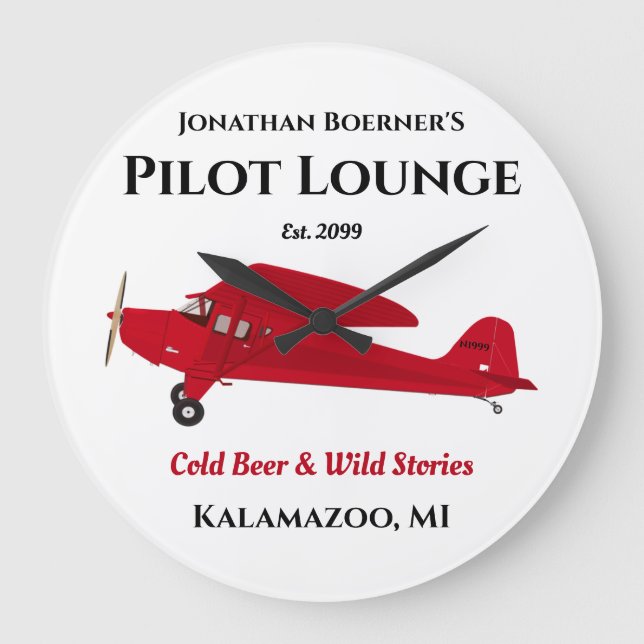 Pilot Flygplan Lounge Pub Pub-tecken Stor Klocka (Framsida)