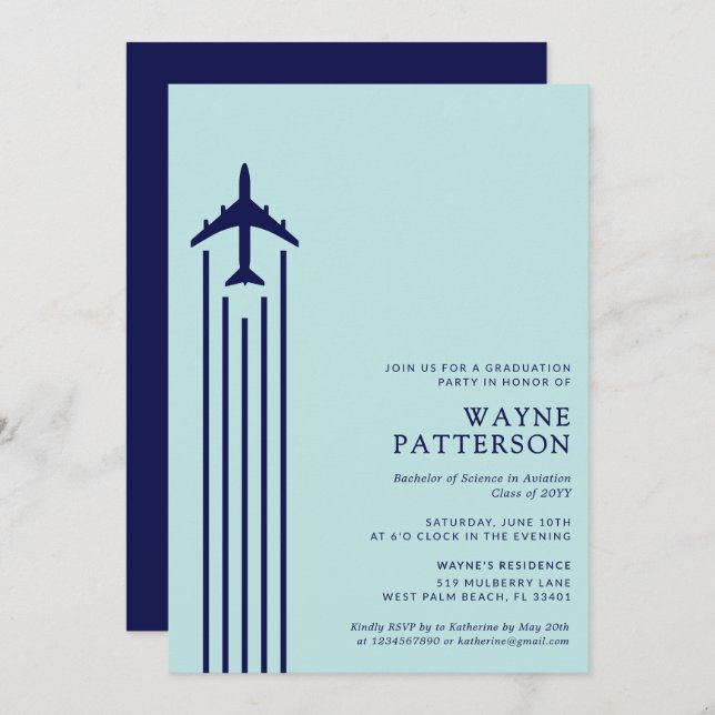 Pilot för den minimalistiska flygplansskolan Stude Inbjudningar (Fram/baksida)