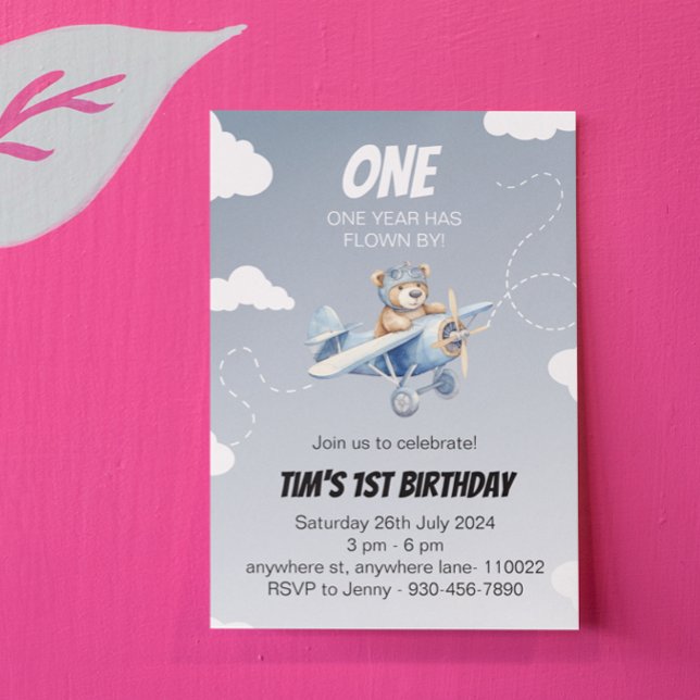 Pilot för spjutspets i Flygplan 1:a födelsedagsinb Inbjudningar (cute airplane 1st birthday card)