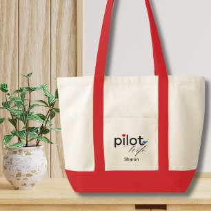 Pilot Fru Manus Skrift Hjarta Flygplan Enkel Anpas Tygkasse