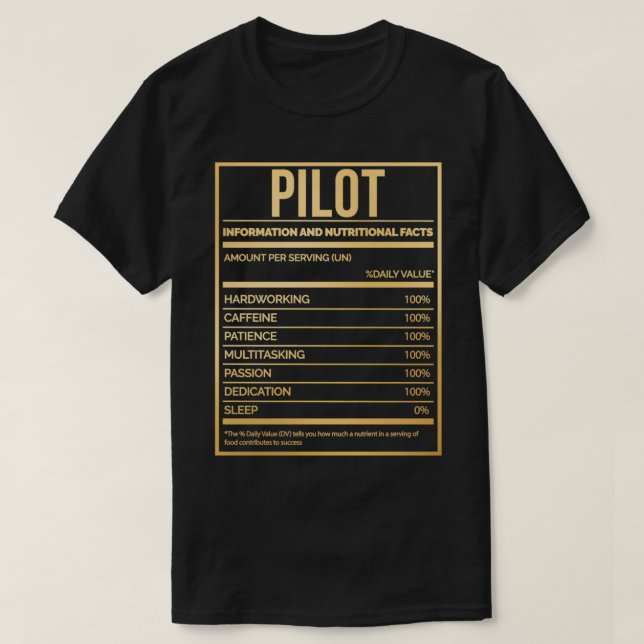 Pilot Funny Pilot Nutrition Label i Guld T Shirt (Design framsida)