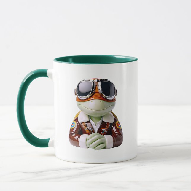 Pilot Groda Aviator Söt Karaktär Grön Accent Mugg (Vänster)