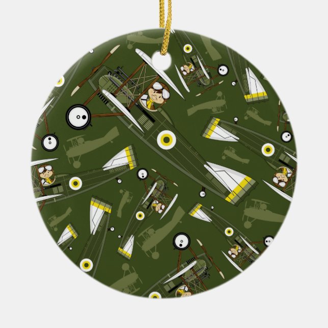 Pilot- gulligt flygvapen och Biplane Julgransprydnad Keramik (Framsidan)