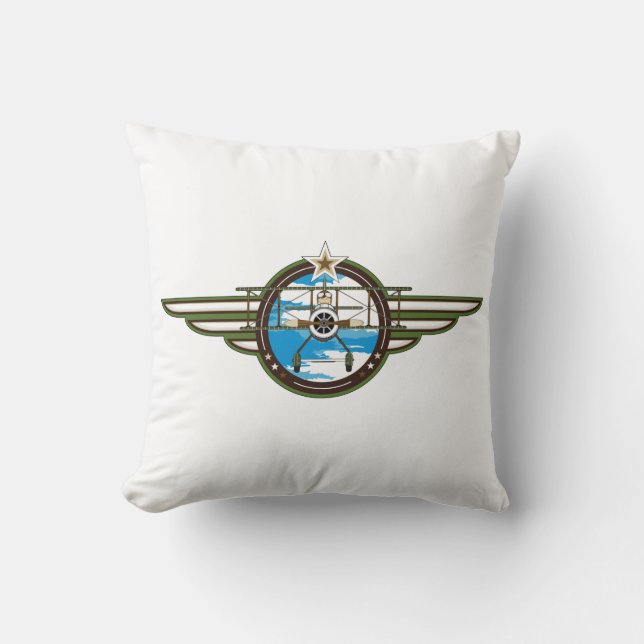 Pilot- gulligt flygvapen och Biplane Kudde (Framsida)