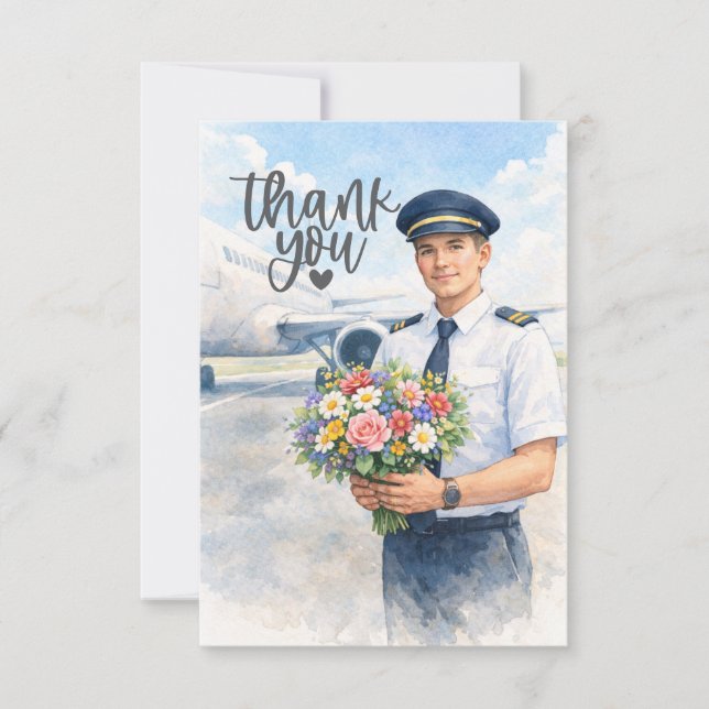 Pilot holds flowers on the runway  tack kort (Framsida)