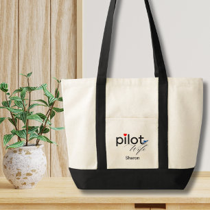Pilot Hustru Script Hjärta Flygplan Enkel Anpassad Tygkasse