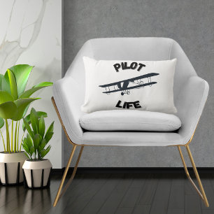 Pilot Life Typografi & Black-flygplan, minimalistf Lumbarkudde