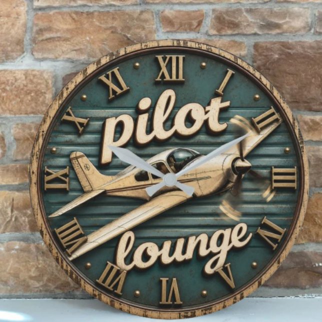 Pilot Lounge Vintage Propeller Airplane Stor Klocka (Skapare uppladdad)